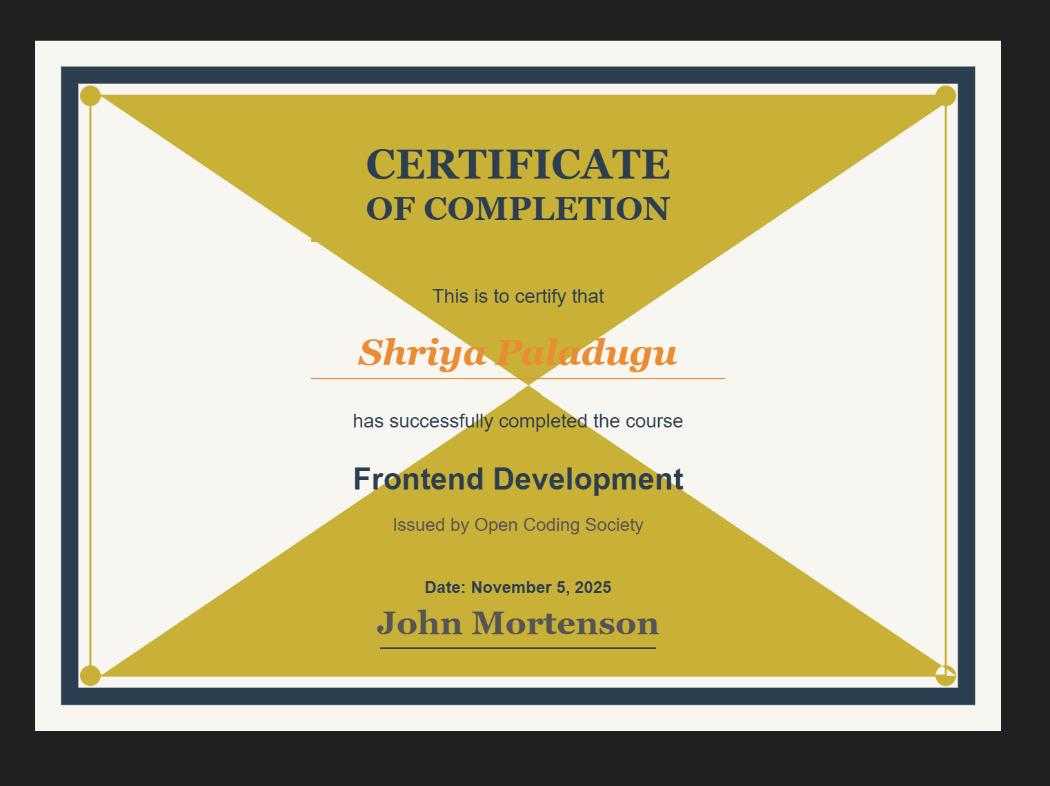 Generated Certificate Example